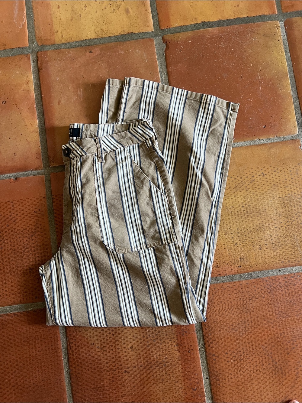 Kut from the Kloth Beige and Navy Striped Wide-Leg Pants